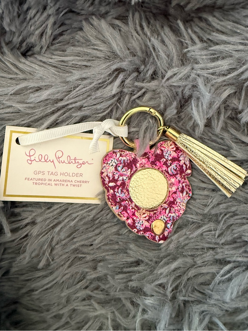 Lilly Pulitzer Amarena Cherry Tropical AirTag,Tag or Key Holder  w/ Gold Tassel